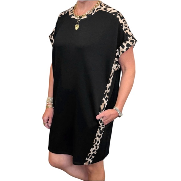 5017. Black Dress with Leopard Print Accents - Picture 2 of 2